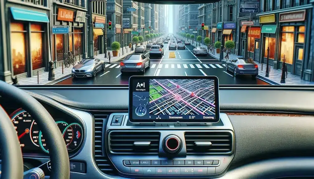 AI-navigation-app-interface-on-a-device-mounted-on-a-car-dashboard