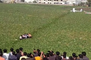 IAF Plane Crashes in Prayagraj Lake; Dramatic Video Shows Aircraft Struggling in Mid-Air.